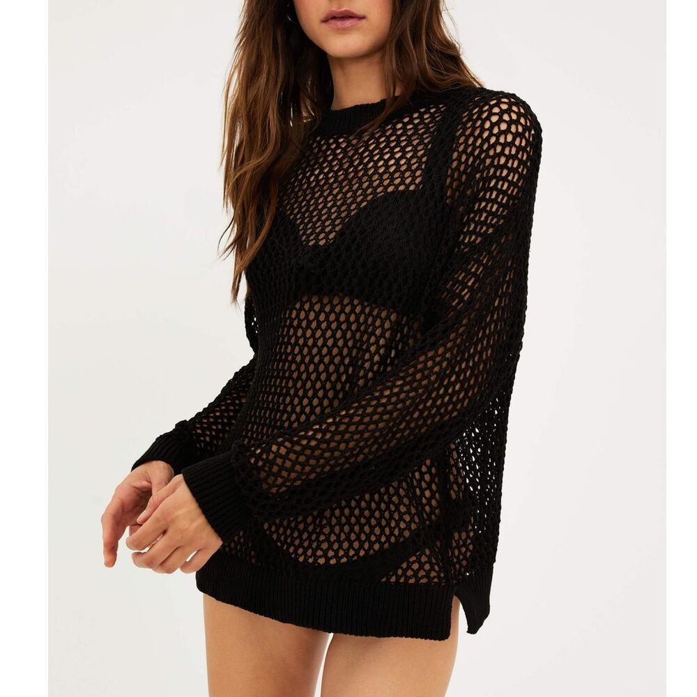 Beach Riot Crochet Black Swim Coverup Womens XS Hilary Sweater Open Knit Revolve